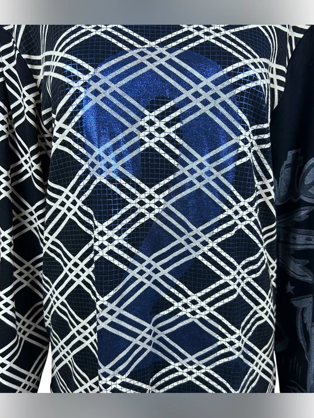 Vintage 90s Custo Barcelona Blue Tower Graphic Print Long Sleeve Top S Rare Y2K